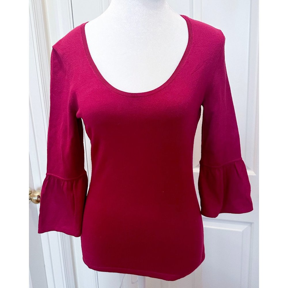Ann Taylor Fuchsia Pink Sweater / ¾ Bell Sleeve / EUC / XS / Fitted / Y2K 90s